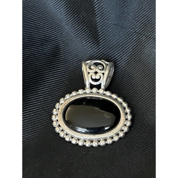 Vintage Sterling Silver & Onyx Oval Pendant By NV Nevada Silver Ornate .96"x1.17 - Picture 5 of 10